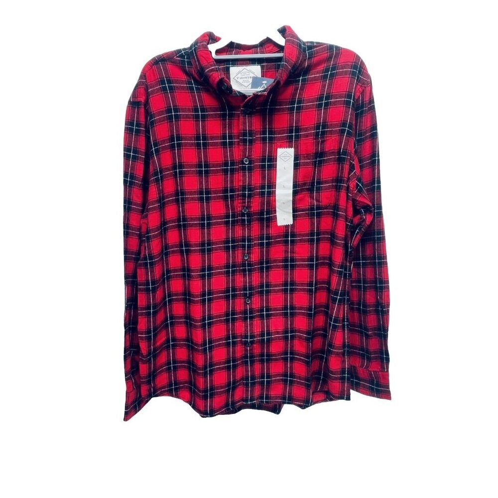 Christmas St. John's Bay Men's Red/Black Long Sleeve Flannel Shirt Size L New